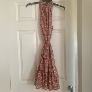 Smocked Waist Floral Midi Dress in Dusty Rose